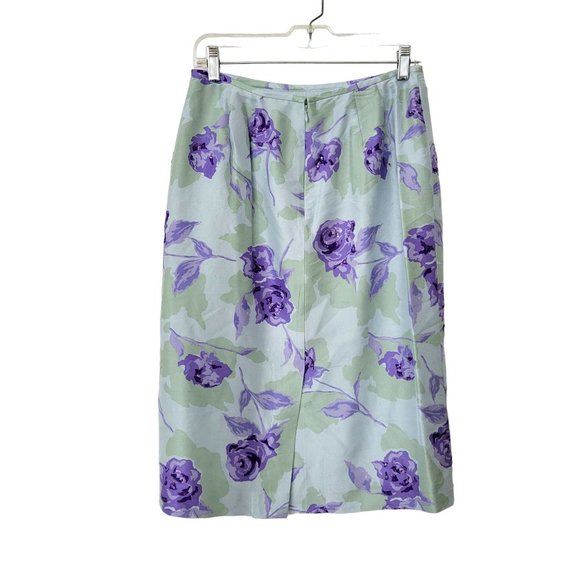 Albert Nippon Green Silk Skirt with Purple Roses Vintage - Picture 2 of 8